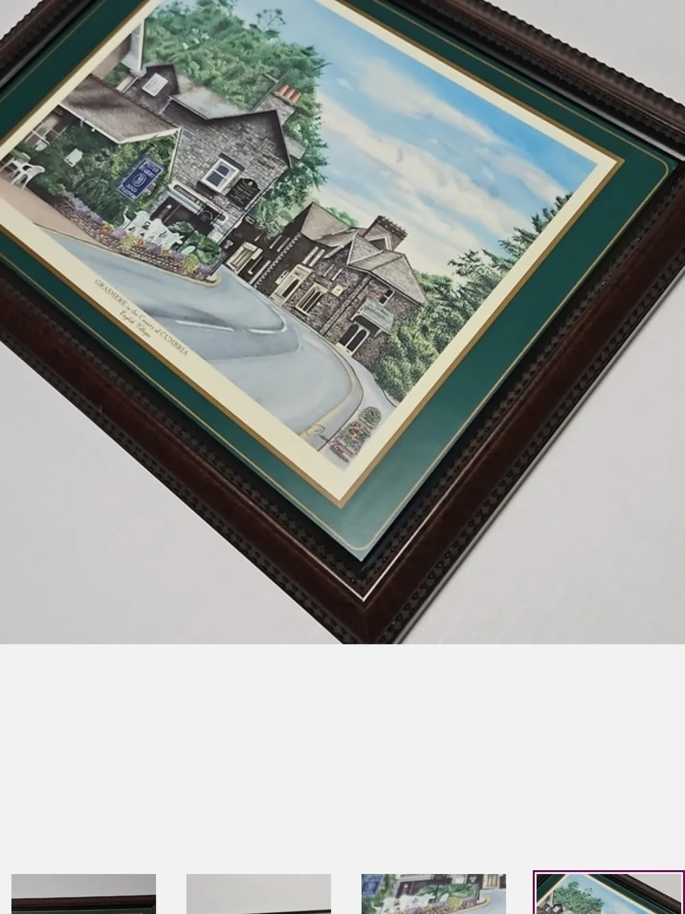 Set of Six Framed English Villages  Prints in Brown Frames with Green Mats